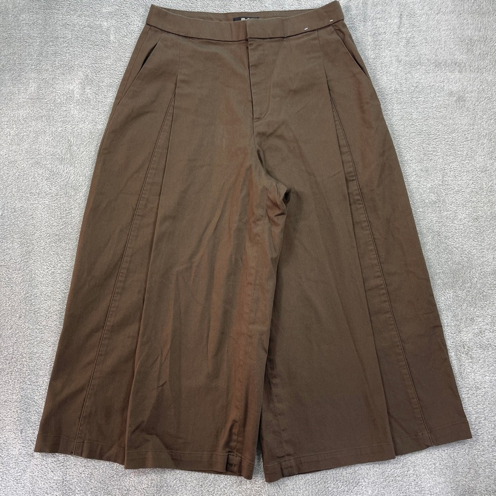 Uniqlo C Wide Leg Pants Womens 10 Brown Cotton Blend Pleated Culottes